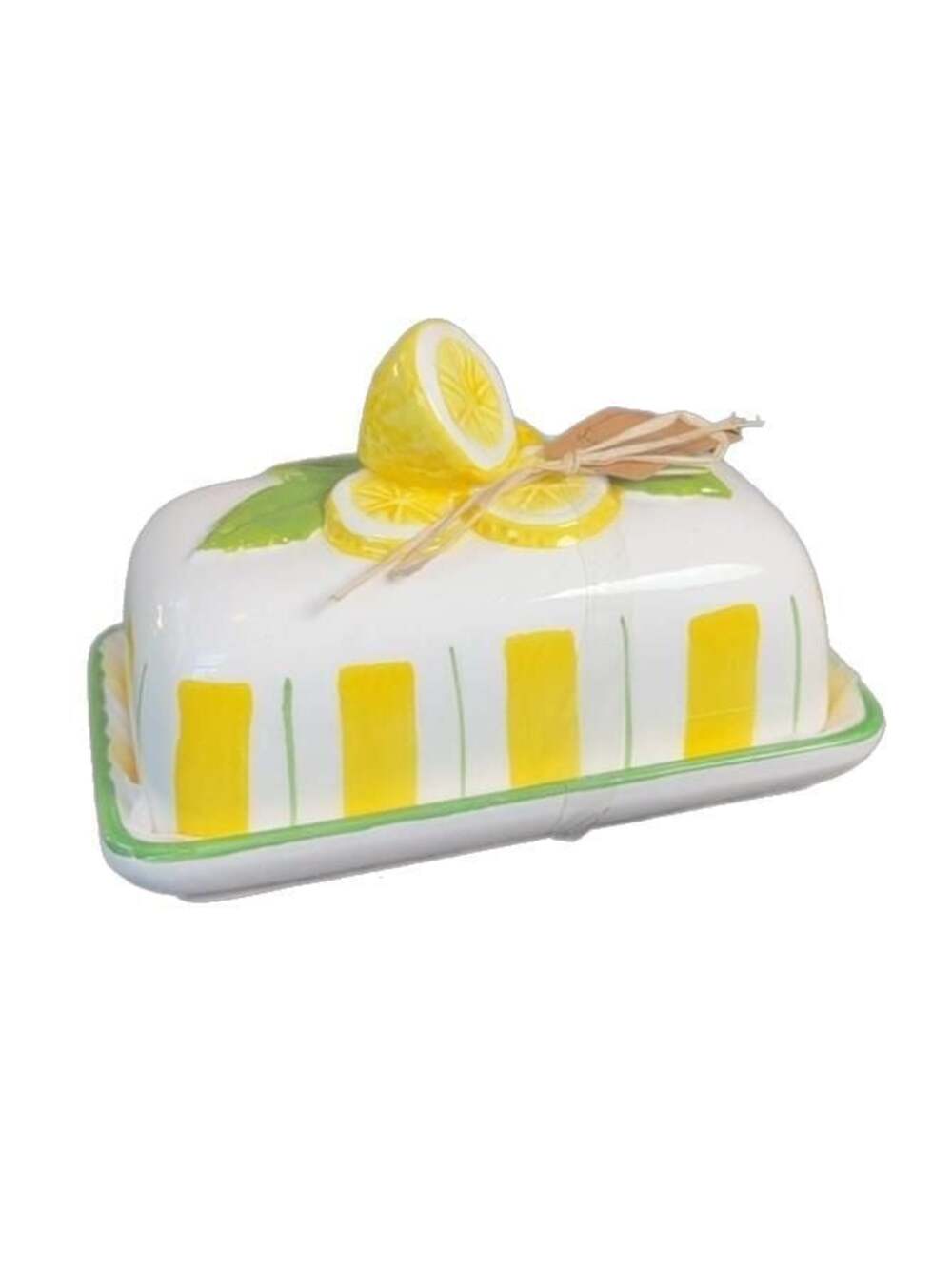 NEW Arlington Designs Lemon Pattern Ceramic Hand Painted Butter Dish